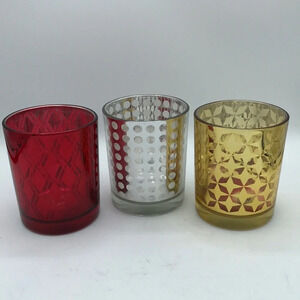 Set of three festive votive candle holders